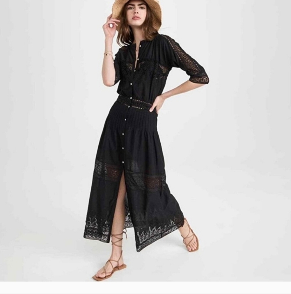 LoveShackFancy Beth Elegant Black Lace Maxi Dress Size P - Picture 4 of 16